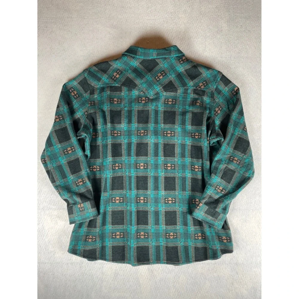 Wrangler Retro Mens Plaid Green Orange Western Snap‎ Front Long Sleeve Shirt XXL